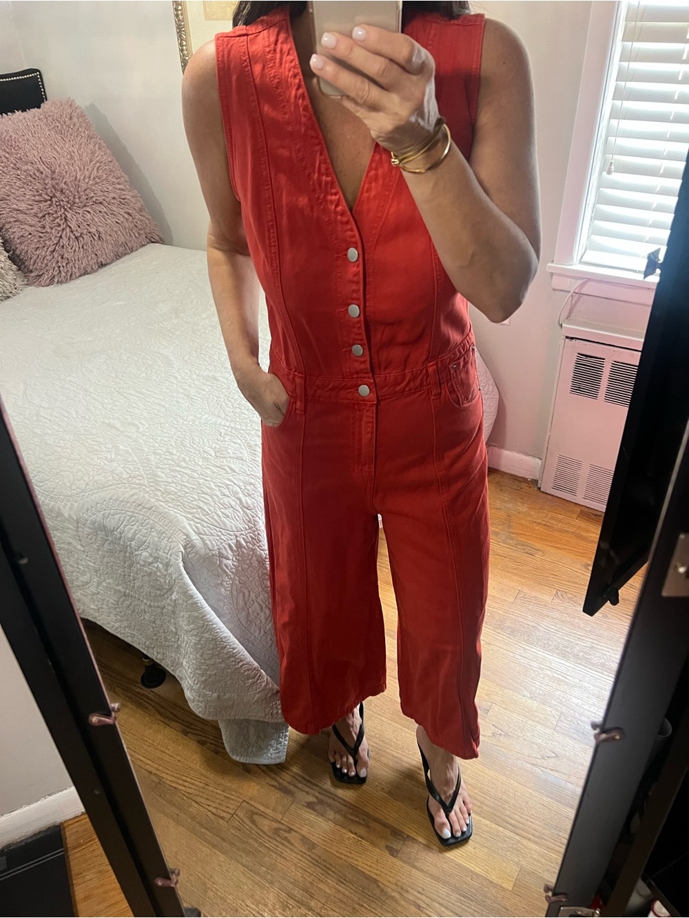 Universal Thread Sleeveless Red Snap-Front Jumpsuit